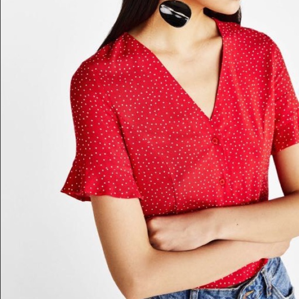 Bershka polka dot frill sleeve blouse